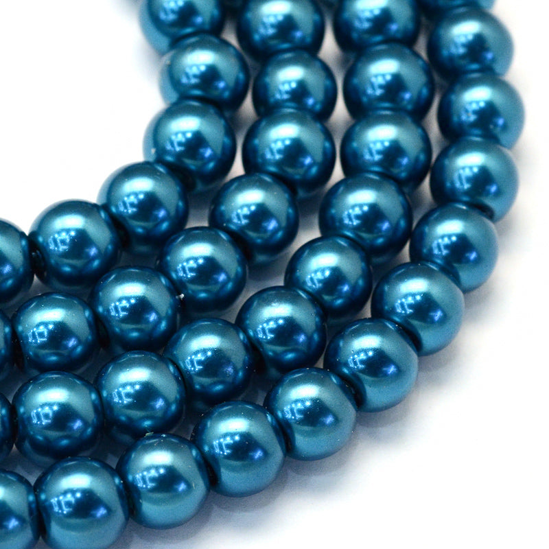 1 Strand of 8mm Round Glass Pearls ~ Deep Teal ~ approx. 105 beads