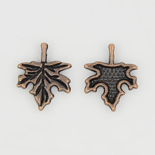 5 x Leaf Charms - Antique Copper - 17mm