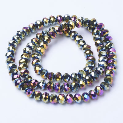 1 Strand of 6x5mm Electroplated Faceted Glass Rondelle Beads ~ Rainbow Plated ~ approx. 85 beads