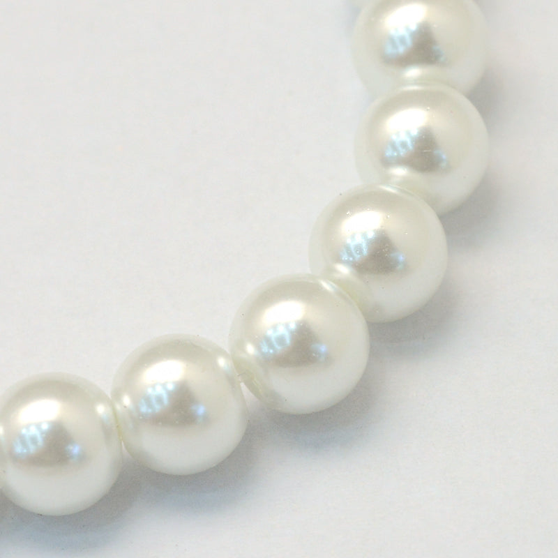 1 Strand of 3mm Round Glass Pearl Beads ~ White ~ approx. 190 beads