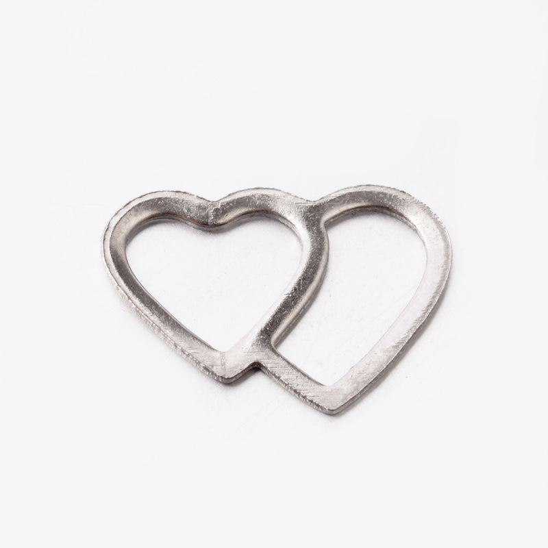 2 x Stainless Steel Heart to Heart Charms ~ 10x13mm