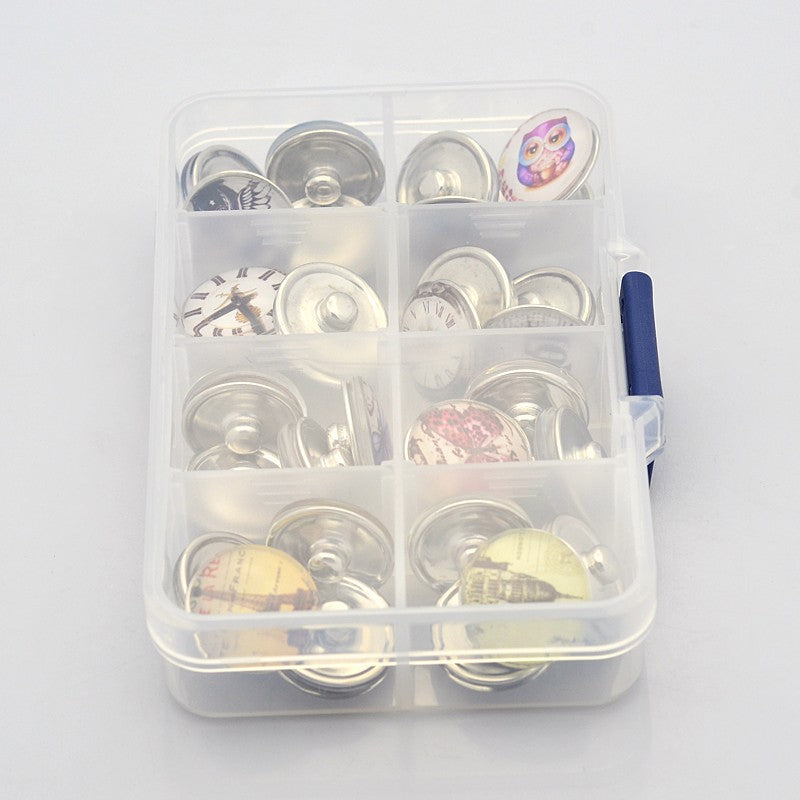 1 Box of Mixed Glass Snap Buttons ~ 18mm ~ 32pcs-box