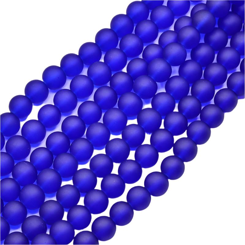 1 Strand of 6mm Round Frosted Glass Beads Blue approx. 140 beads 