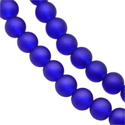 1 Strand of 6mm Round Frosted Glass Beads Blue approx. 140 beads 