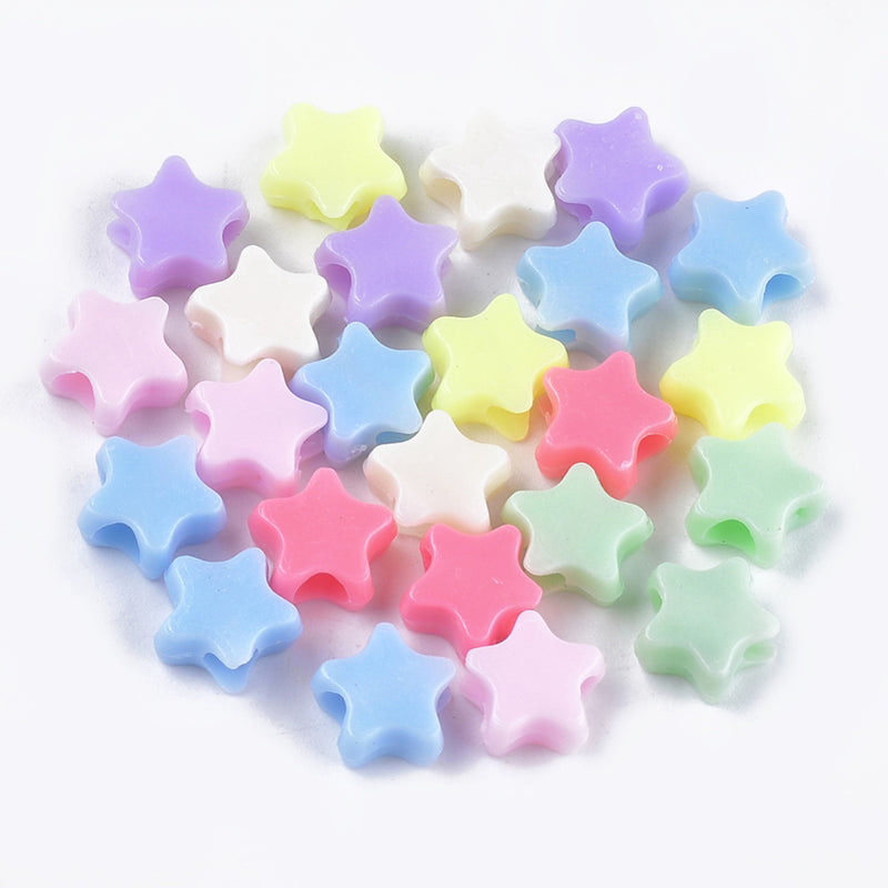 10mm Star Shaped Acrylic Beads ~ Mixed Colours ~ 100 Beads