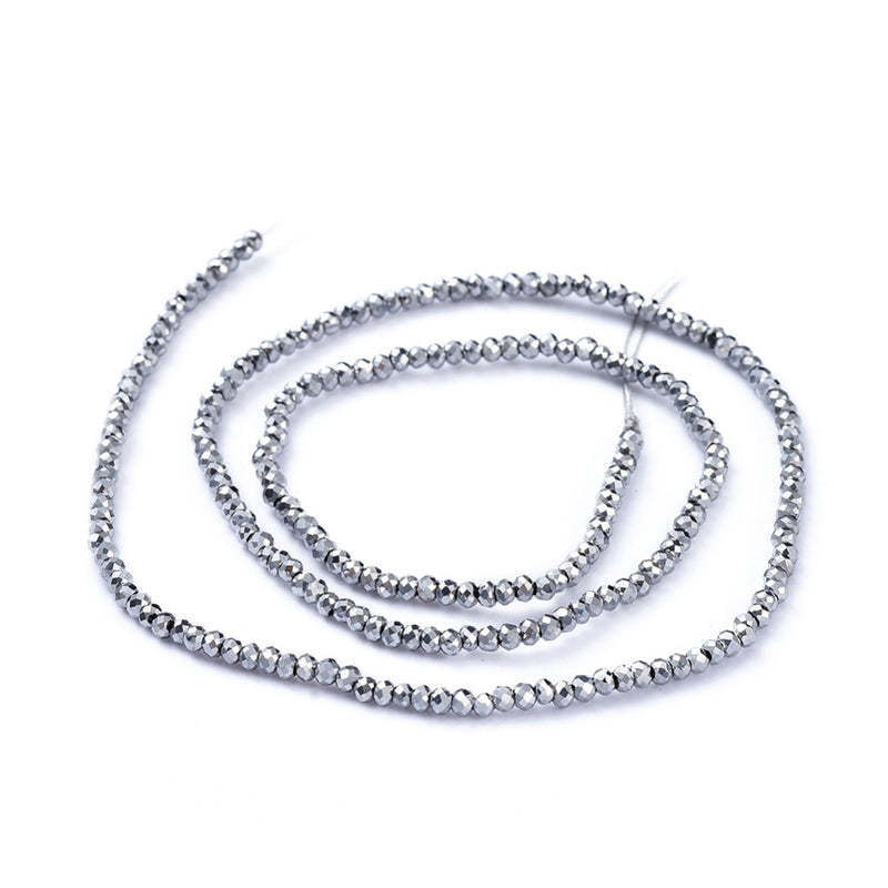 1 String of 2x1.5mm Faceted Glass Rondelle Beads ~ Silver Plated ~ approx. 247 beads