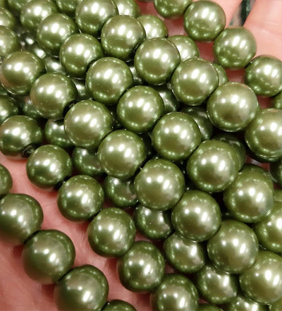 Glass Pearls ~ 10mm ~ 36" String ~ Green