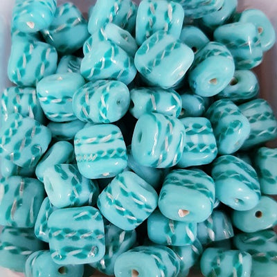 20 x Twisted Ribbon Glass Beads ~ Square ~ Teal