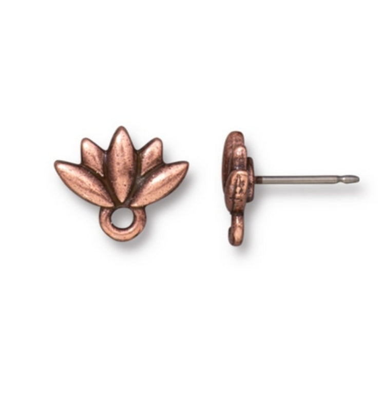TierraCast Lotus Post Earrings ~ Pair ~ Antique Copper