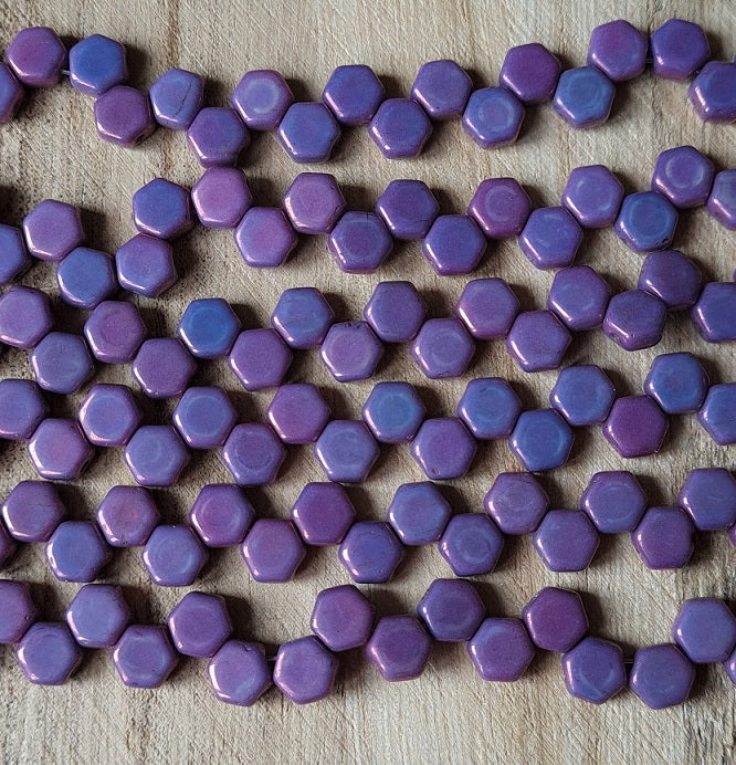 Czech Glass Two-Hole Honeycomb Beads ~ 6mm ~ Purple Vega ~ 30 beads