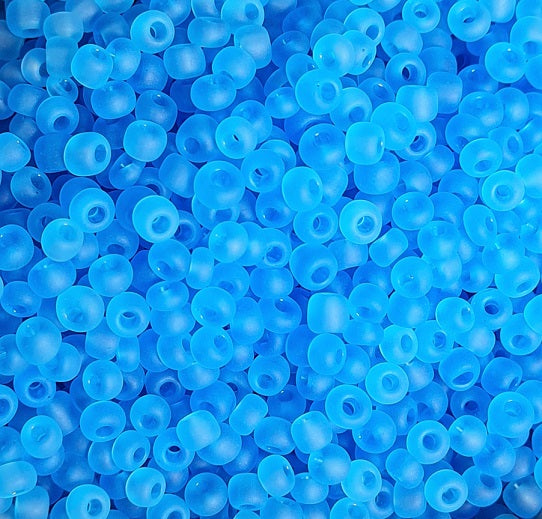 4mm Imitation Sea Glass - Frosted Glass Seed Beads ~ Sky Blue ~ 20g