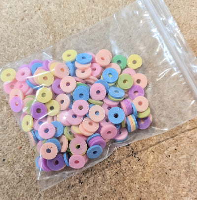8mm Handmade Polymer Clay Flat Round Katsuki Beads ~ Mixed Colours ~ 20g (approx. 250 beads)