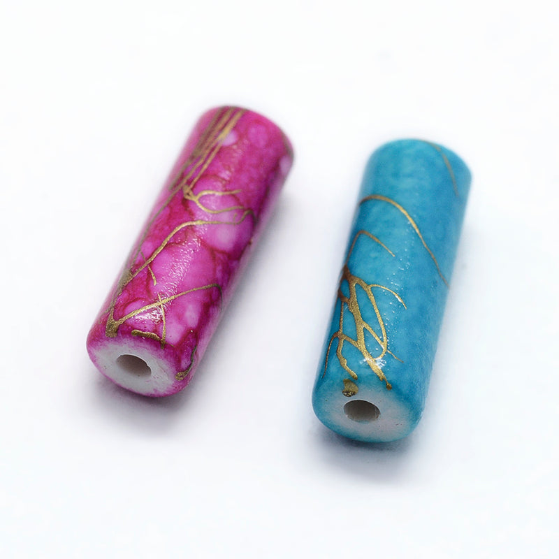13.5x5mm Spray Painted Acrylic Cylinder Beads ~ Mixed Colours ~ 50 beads