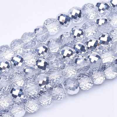 10 x Faceted Crystal Glass Beads ~ Drums ~ 8x6mm ~ Half Crystal-Half Silver Plated