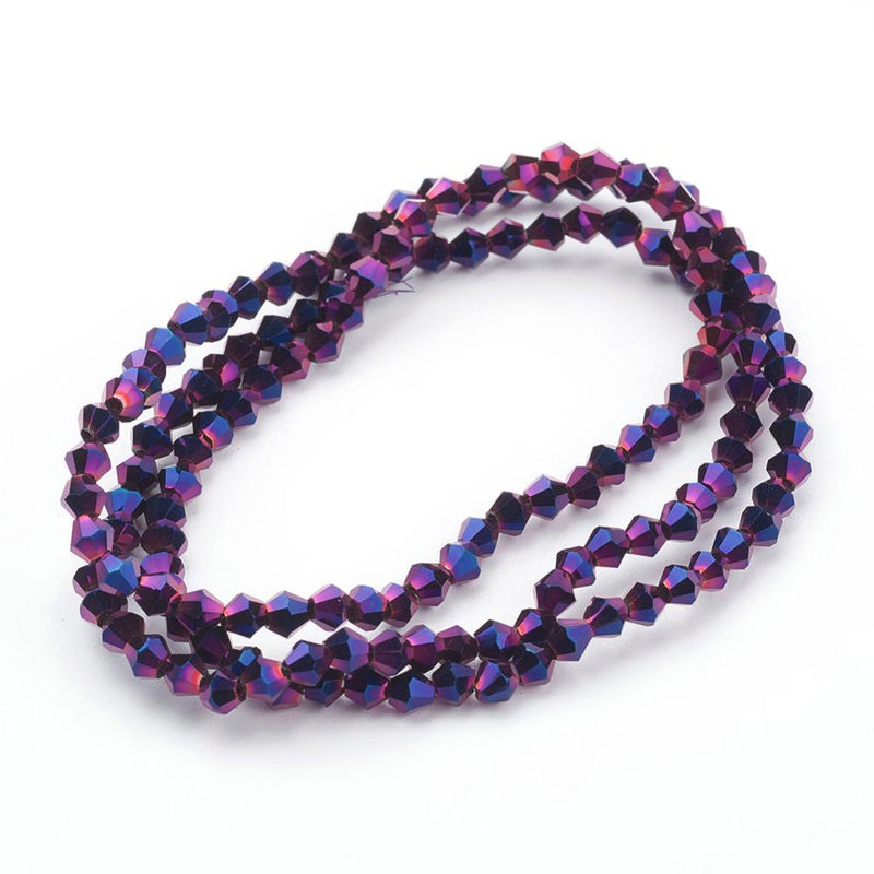 3mm Glass Bicones ~ Approx. 135 Beads / String ~ Purple Plated