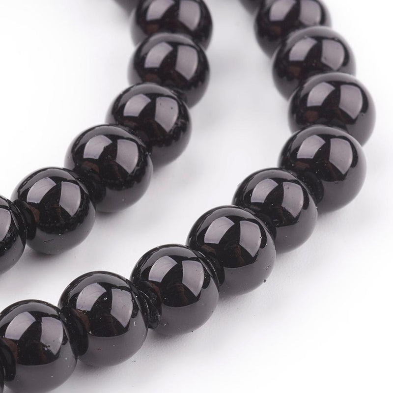 1 Strand of 8mm Round Glass Pearls ~ Black~ approx. 100 beads