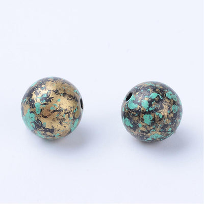 11mm Round Vintage Style Acrylic Beads ~ Turquoise and Gold ~ Pack of 20