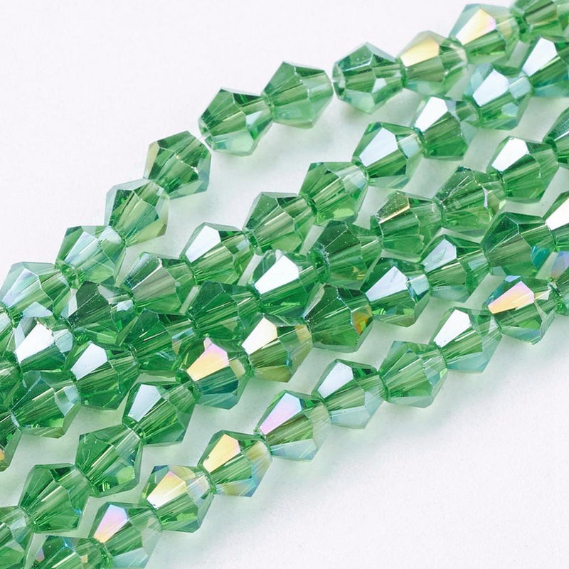 4mm Glass Bicones ~ approx. 96 Beads / String ~ Lustred Lime Green