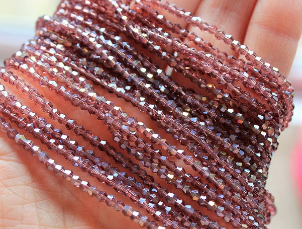 1 Strand of 2mm Glass Bicones ~  Lustred Plum ~ approx. 200 beads