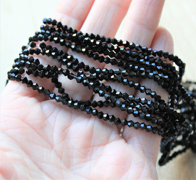 1 Strand of 2mm Glass Bicones ~ Black ~ approx. 160 beads