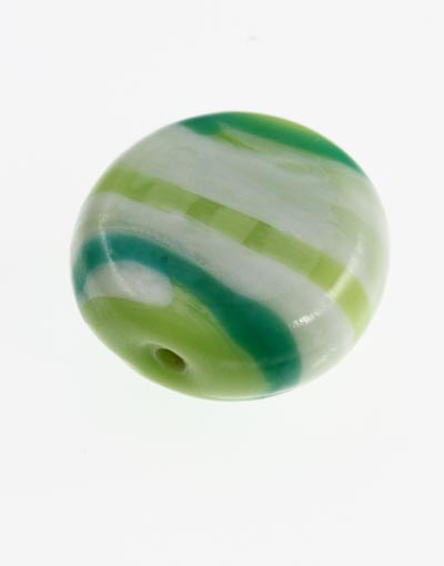 10 x Green & White Striped Lentil ~ 18mm