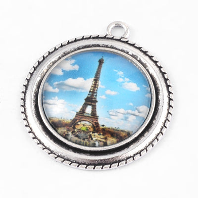 1 x Glass Cabochon and Antique Silver Pendant Setting Kit ~ Eiffel Tower ~ Lead & Nickel Free