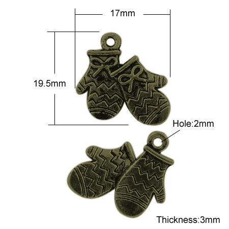 4 x Antique Bronze Mittens Charms-Pendants ~ 19mm  ~ Nickel & Lead Free