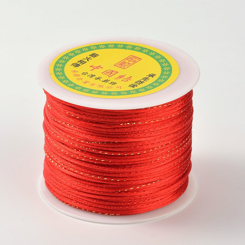 2mm Gold Line Polyester Cord ~ Red ~ 1 Metre