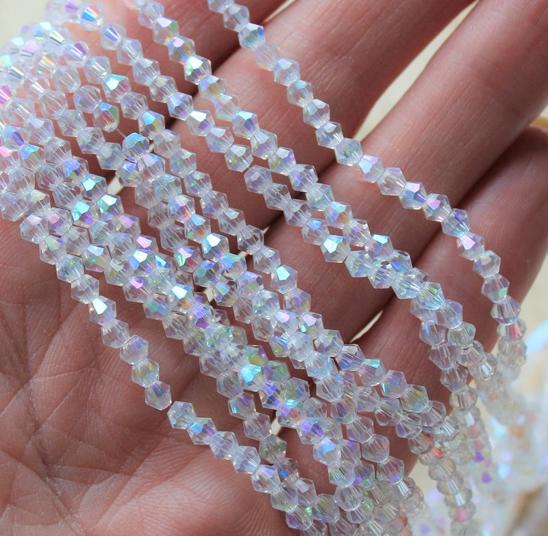 1 Strand of 4mm Glass Bicones ~ AA Grade ~ Crystal AB ~ approx. 85 beads