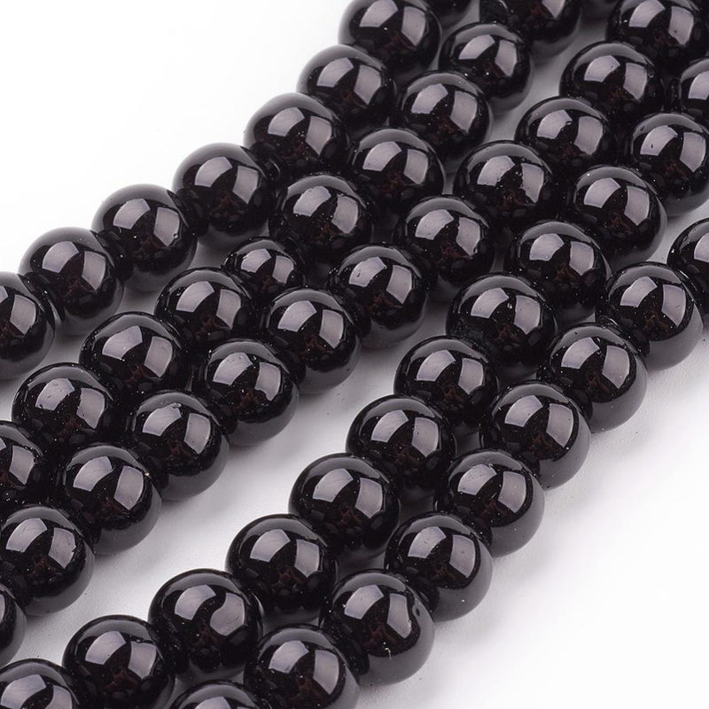 1 Strand of 8mm Round Glass Pearls ~ Black~ approx. 100 beads