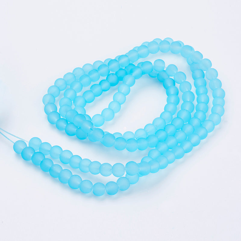 1 Strand of Frosted 6mm Round Glass Beads ~ Light Blue ~ approx. 140 beads