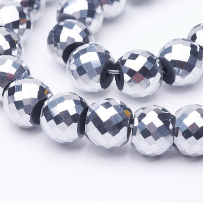 10 x Faceted Crystal Glass Beads ~ Drums ~ 8x6mm ~ Silver Plated