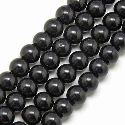 1 Strand of 6mm Glass Beads ~ Black ~ approx. 50 beads