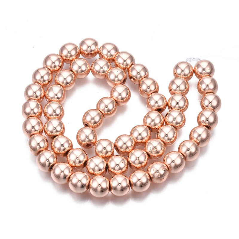 1 Strand of 8mm Non-Magnetic Hematite Beads ~ Rose Gold Plated ~ approx. 52 beads