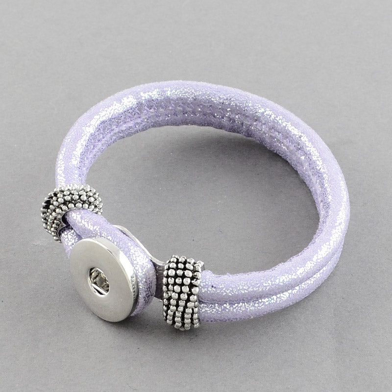 Trendy Metallic PU Leather Snap Bracelet ~ Lilac ~ Fits 18-20mm Snap Buttons