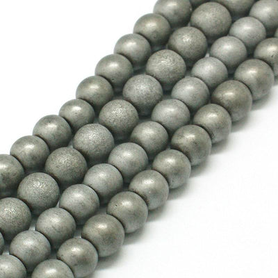 1 Strand x Non-Magnetic Hematite Beads ~ Frosted ~ Platinum Plated ~ 6mm Round ~ approx. 70 beads
