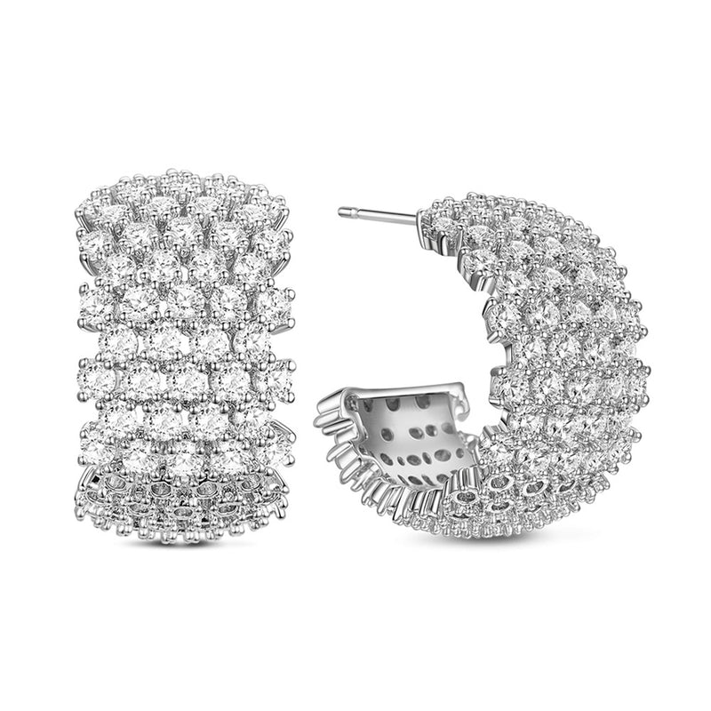 1 Pair ~ 18K Platinum Plated Brass Ear Studs with Micro Pave Cubic Zirconia ~ 21x11mm