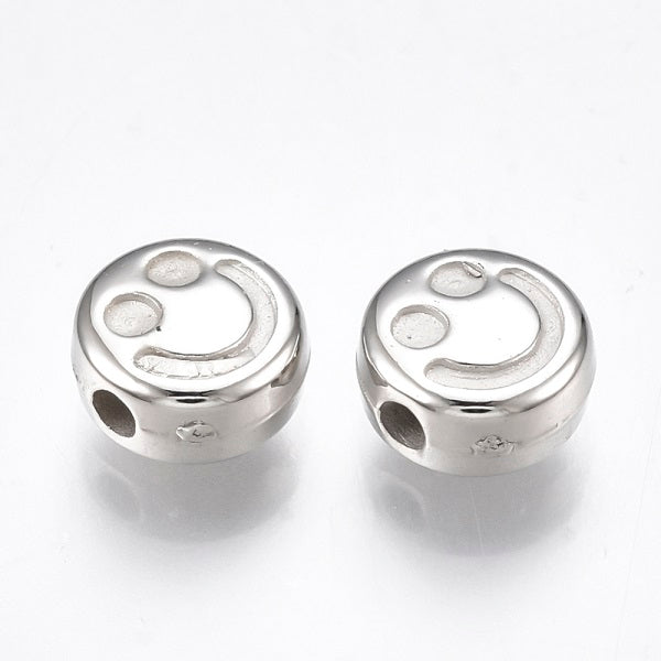 6x3mm Plastic Smiley Face Beads ~ Silver ~ Pack of 20