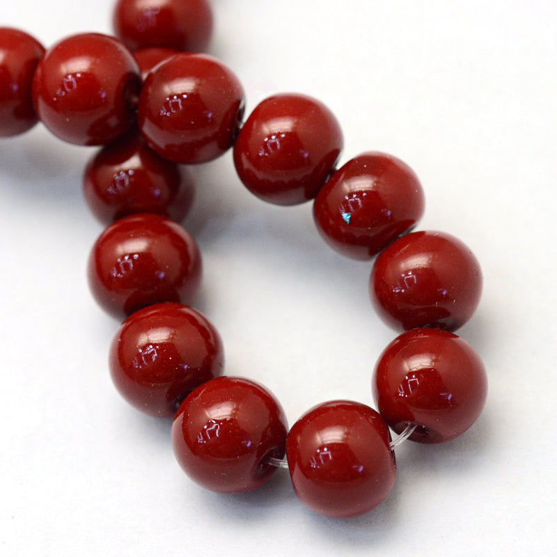 1 Strand of 3mm Round Glass Pearl Beads ~ Opaque Dark Red ~ approx. 190 beads