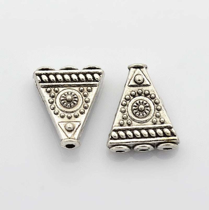 2 x Tibetan Silver 1-3 Holes Triangle Beads ~ 17x14x6mm ~ Lead and Nickel Free