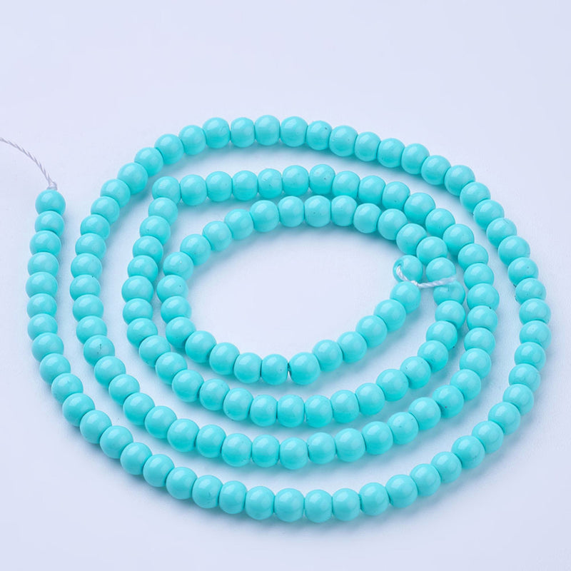 4mm Round Glass Pearls ~ Blue Turquoise ~ approx. 200 beads / strand