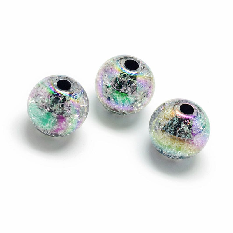 16mm Crackle Style Acrylic Beads ~ Rainbow ~ 3 Beads
