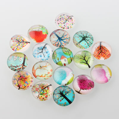 18mm Round Glass Cabochons ~ Mixed ~ Tree of Life ~ Pack of 5