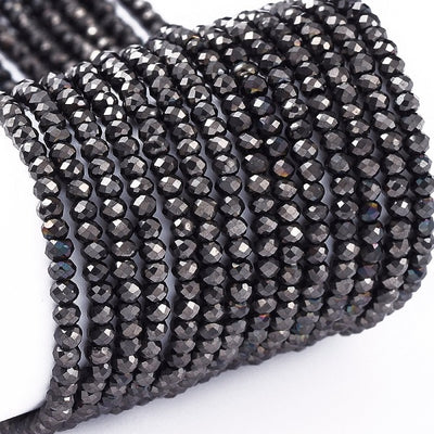 1 String of 2x1.5mm Faceted Glass Rondelle Beads ~ Lustred Black ~ approx. 220 beads