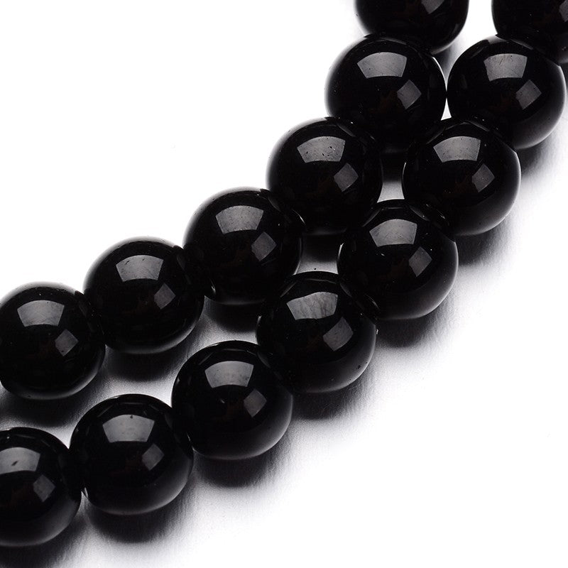 1 Strand of 6mm Glass Beads ~ Black ~ approx. 50 beads