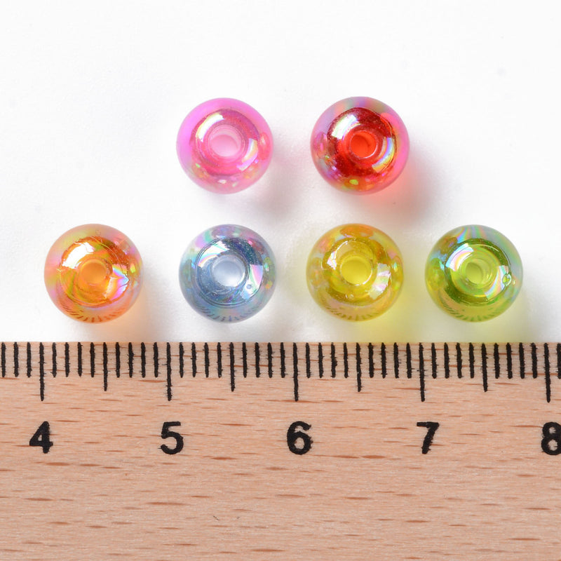 8mm Round Acrylic Beads ~ Mixed Transparent AB Coated Colours ~ 50 Beads