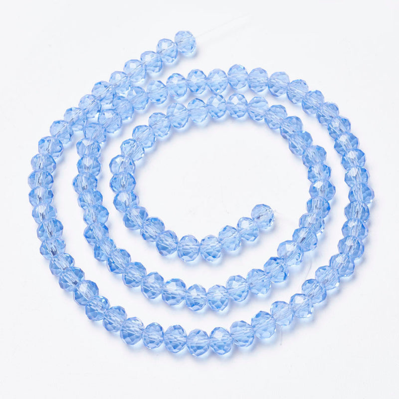 1 Strand of 4x3mm Faceted Glass Rondelle Beads ~ Transparent Cornflower Blue ~ approx. 130 beads