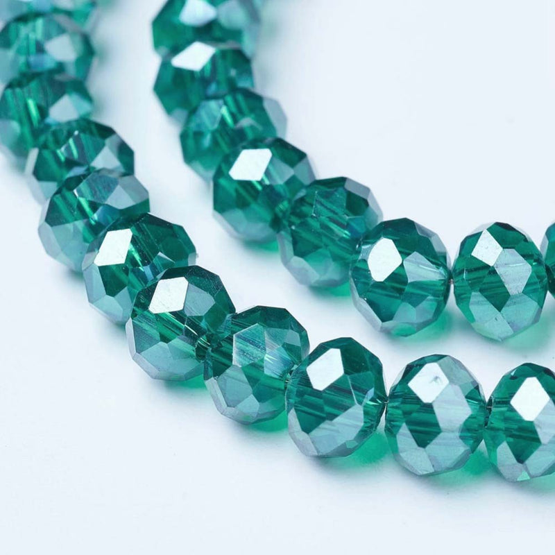 1 Strand of 6x5mm Faceted Glass Rondelle Beads ~ Lustred Sea Green ~ approx. 85 beads