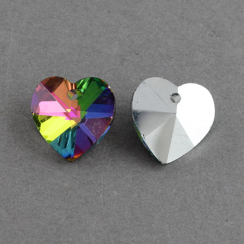 Glass Heart Pendant ~ Rainbow AB~ 14mm