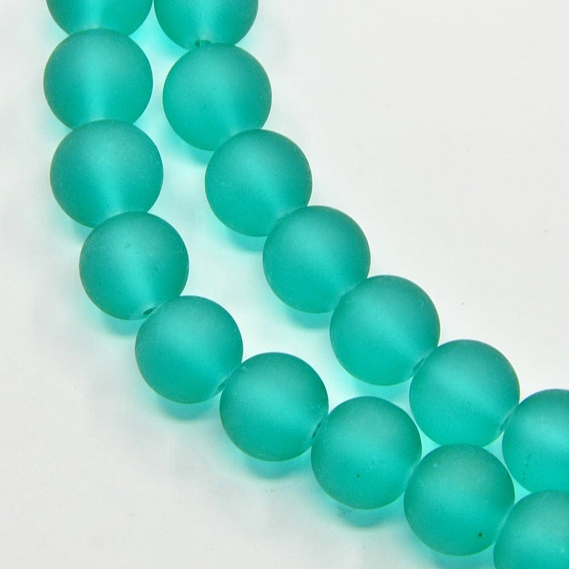 1 Strand x Frosted  Round Glass Beads - 6mm - Lt. Sea Green - approx. 140 beads